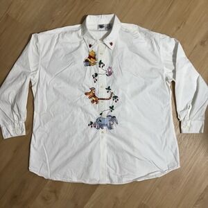 Vintage Disney Catalog Pooh And Friends Woman 3X Button Up White Long Sleeve